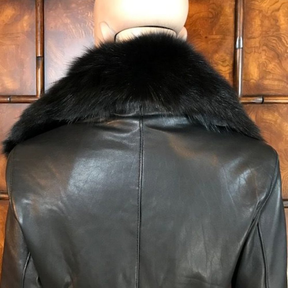 Kasper Genuine Leather Belted Removable Faux Fur Collar Coat - Picture 9 of 16
